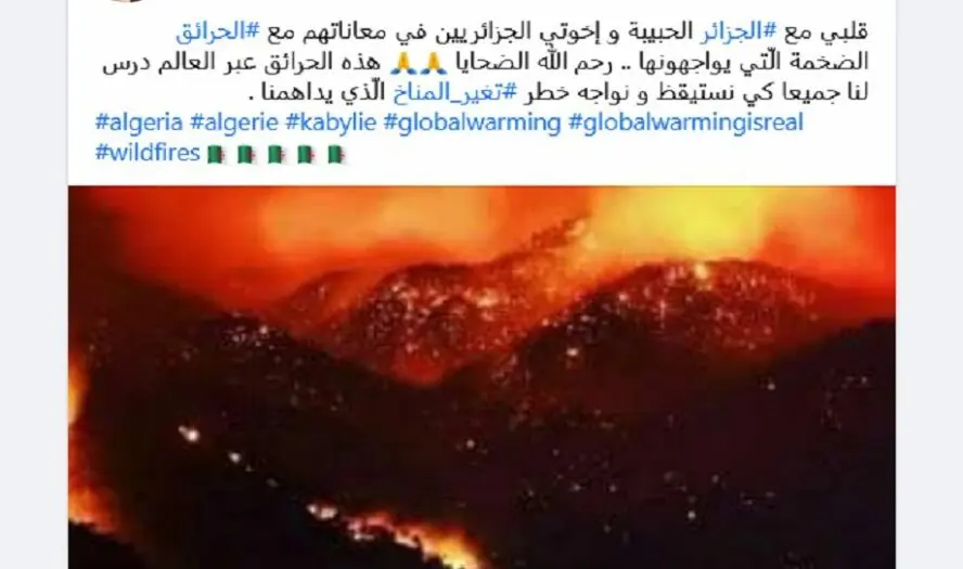 ادعاء حرائق الجزائر مضلل الصورة من تركيا فتبينوا