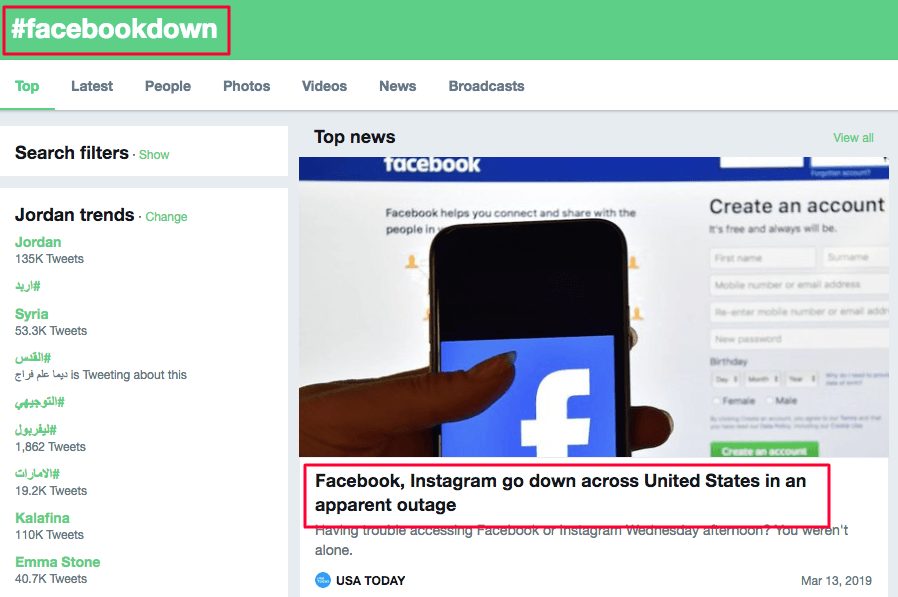 حقق الهاشتاغ Facebookdown# مشاركة هائلة على تويتر من مستخدمين حول العالم يؤكدون مواجهتهم مشاكل في العمل على فيسبوك.