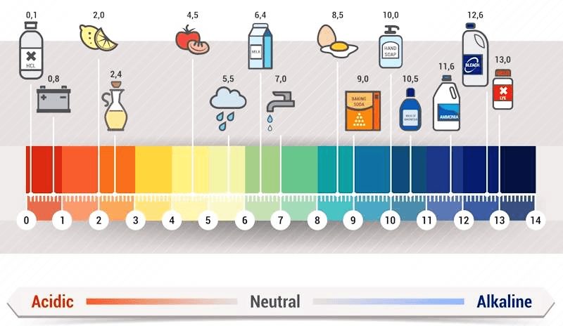 مجال درجات الحموضة ما بين الحموضة الشديد إلى المتعادل وصولاً إلى القلوية الشديدة