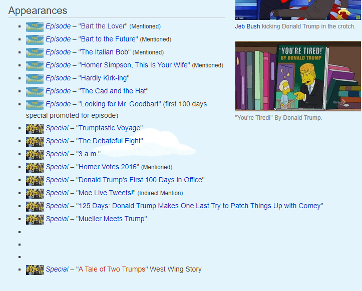 مرات ظهور ترامب في مسلسل سيمبسون