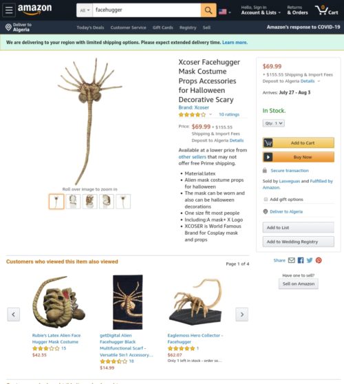 لعبة facehugger من موقع Amazon