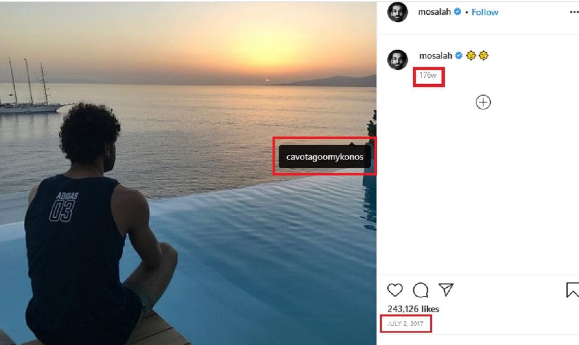 صورة محمد صلاح من الانستغرام وهو في اليونان فتبينوا