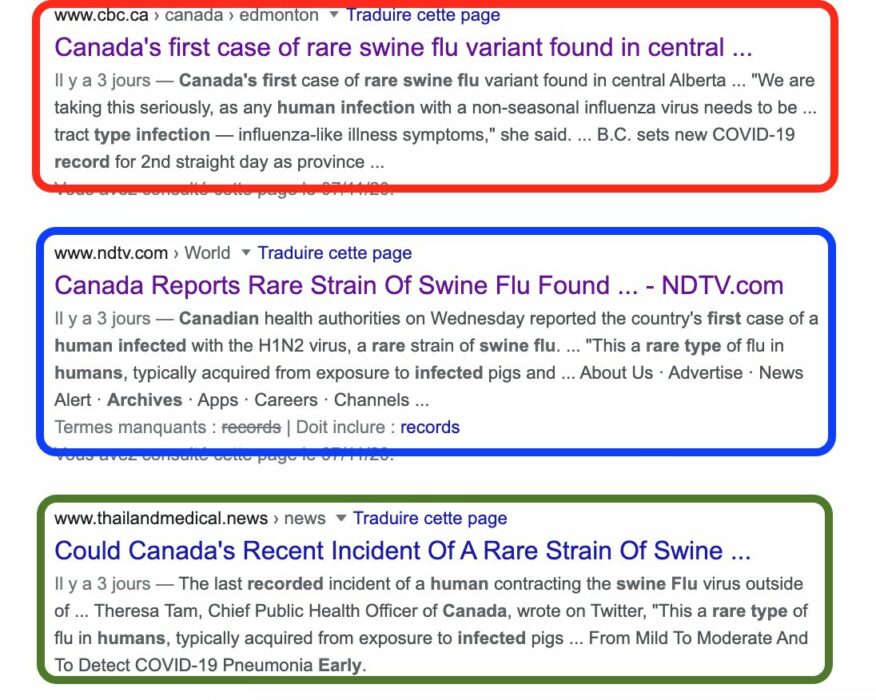 خبر منشور عن حالة نادرة في كندا عن إنفلونزا الخنازير
