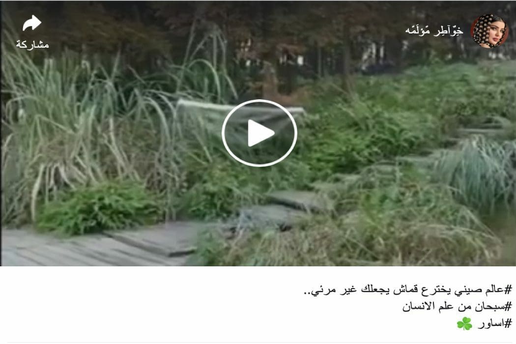هذا المقطع حول قماش التخفي مفبرك وإعداده جرى باستخدام برامج المؤثرات البصرية