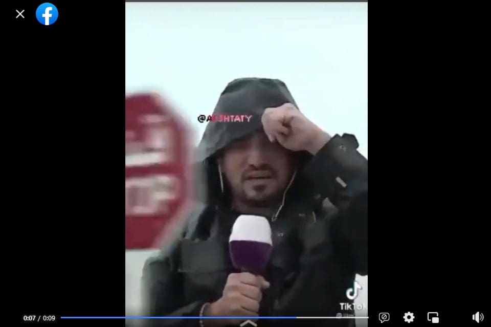 ادعاء مذيع يصطدم بشارة مرور في إعصار شاهين فتبينوا