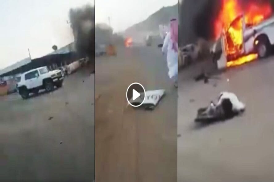 سقوط صاروخ في مدينة خميس مشيط السعودية مضلل