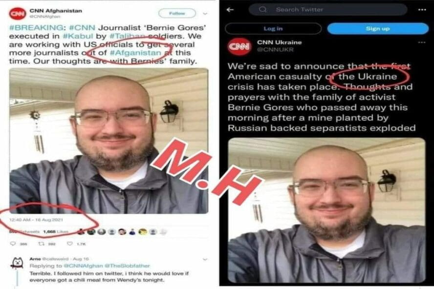 هذه الحسابات مزيفة، ولا تظهر أمريكيا أعلنت وفاته في أوكرانيا وأفغانستان (1)