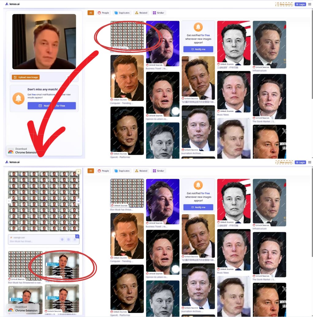 طريقة الوصول إلى الصورة باستخدام أداة Lenso.ai - إيلون ماسك